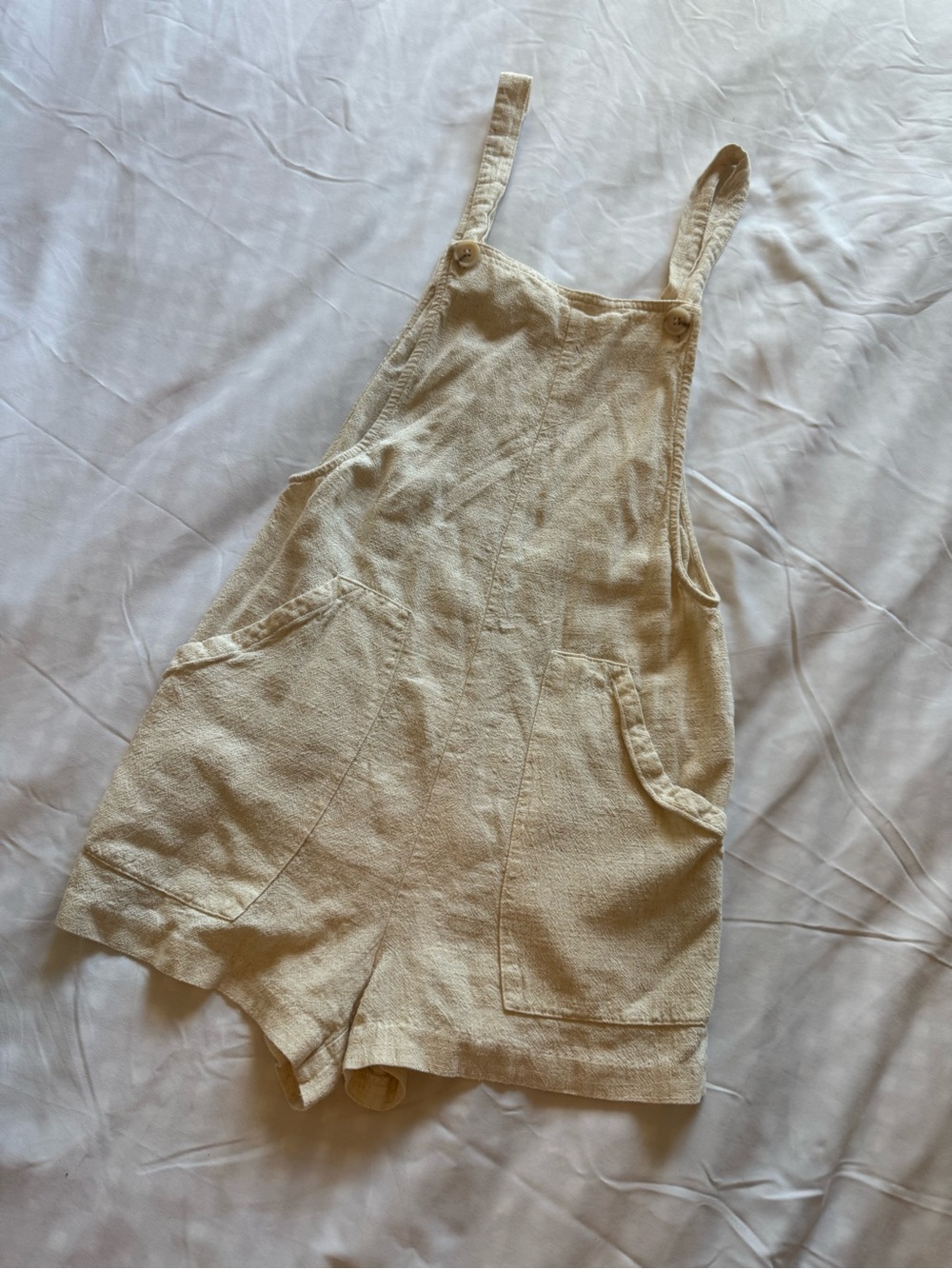 stradivarius Cream Short Denim-Style Overall Romper